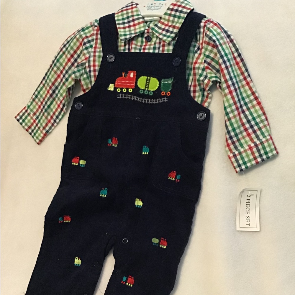 NURSERY RHYME Navy & Train Corduroy Overalls